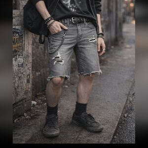 Original Use Skinny Jean Short Ripped Distressed Denim Gray Wash Men's Size 30